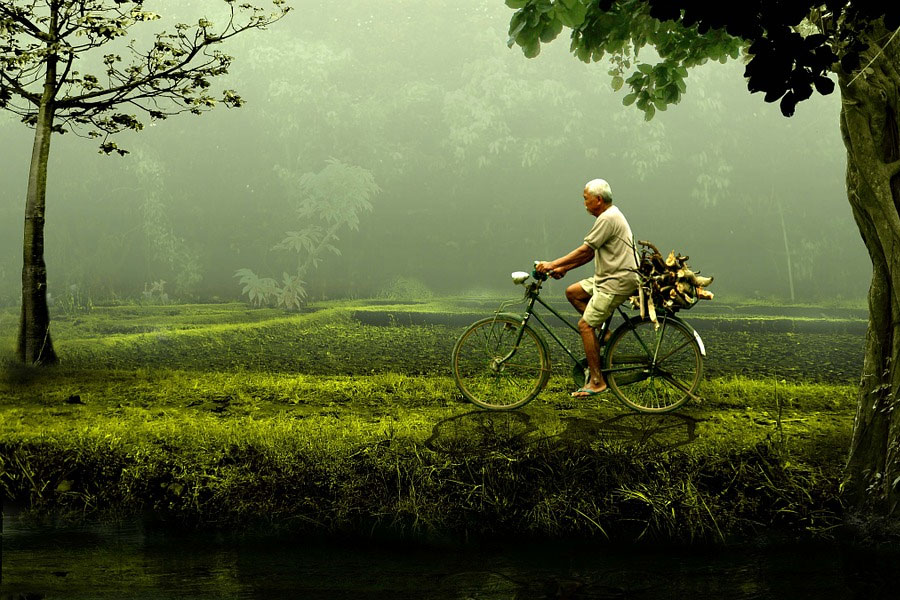 Man traveling through clean nature